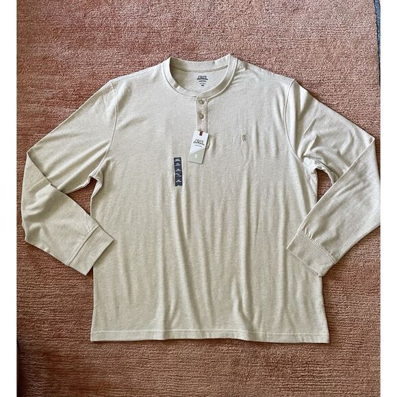 IZOD Saltwater Henley Long Sleeve Shirt XXL Oatmeal Heather NWT - Picture 1 of 8